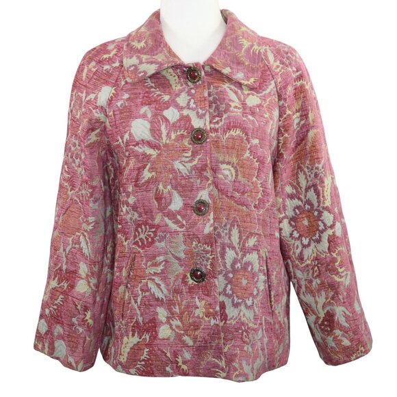J Jill Mauve Pink Floral Tapestry Blazer Jacket - Picture 1 of 12